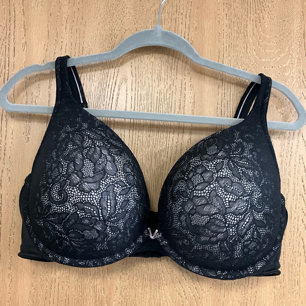 Cacique Black Lace Bra Plunge Boost